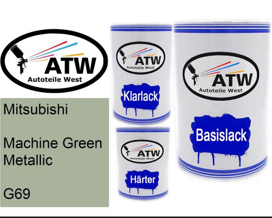 Mitsubishi, Machine Green Metallic, G69: 500ml Lackdose + 500ml Klarlack + 250ml Härter - Set, von ATW Autoteile West.